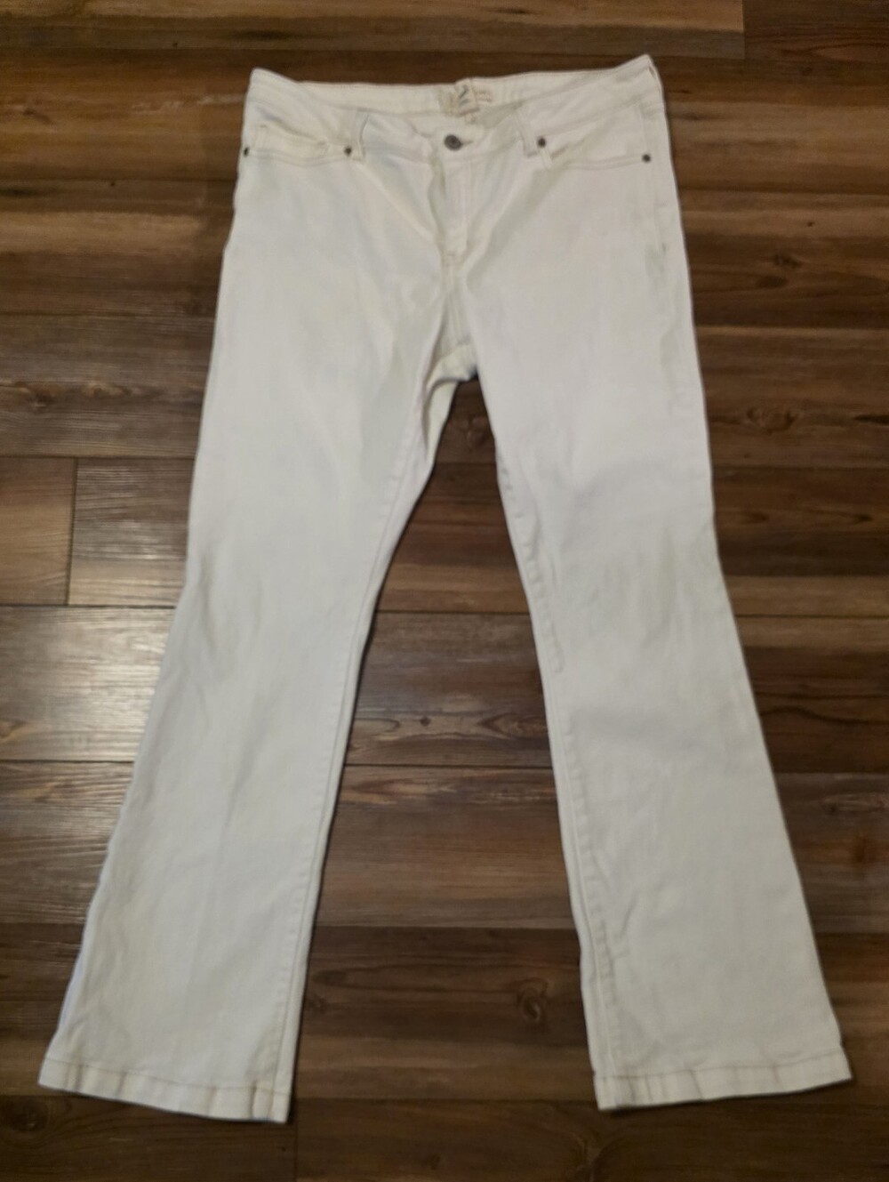 Happily Grey White Denim Flare Pants Cotton Stretch Size 11/30